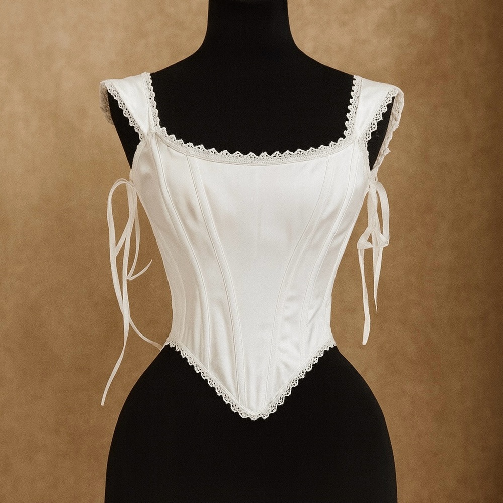 Elegant White Satin Lace Up Corset